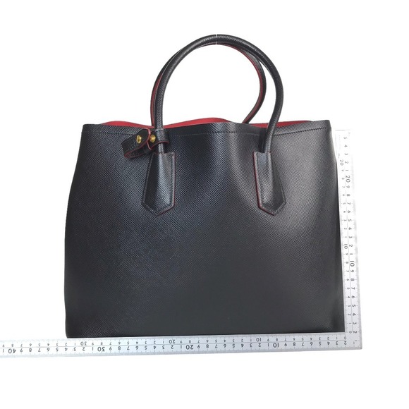 Prada Double Tote Bag Leather Shoulder Bag Black Red - Picture 2 of 16